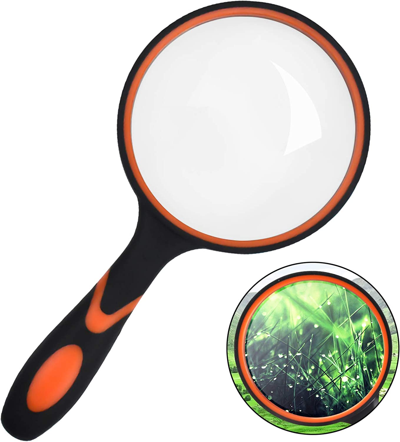 Magnifying Glass 10X,100mm/4inch Magnifying Lens Handheld Reading Magnifier with Non-Slip Soft Rubber Handle for Reading Books, Inspection,Insect and